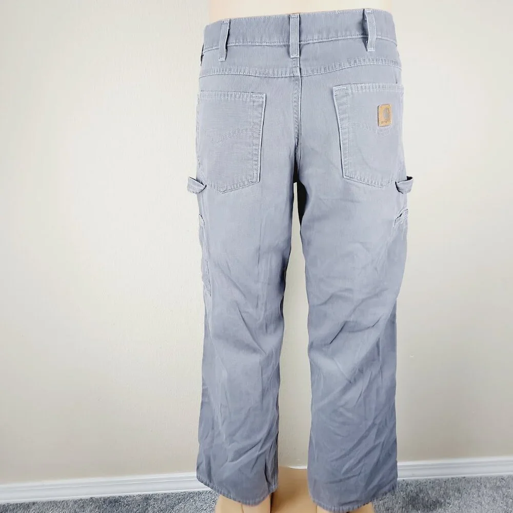 Carhartt Men's Charcoal Grey Loose Fit Canvas Carpenter Work Pants Size 32x30